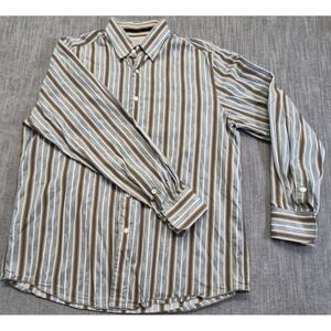 Tommy Bahama Denim men's 100% Cotton striped long sleeve button up shirt LG